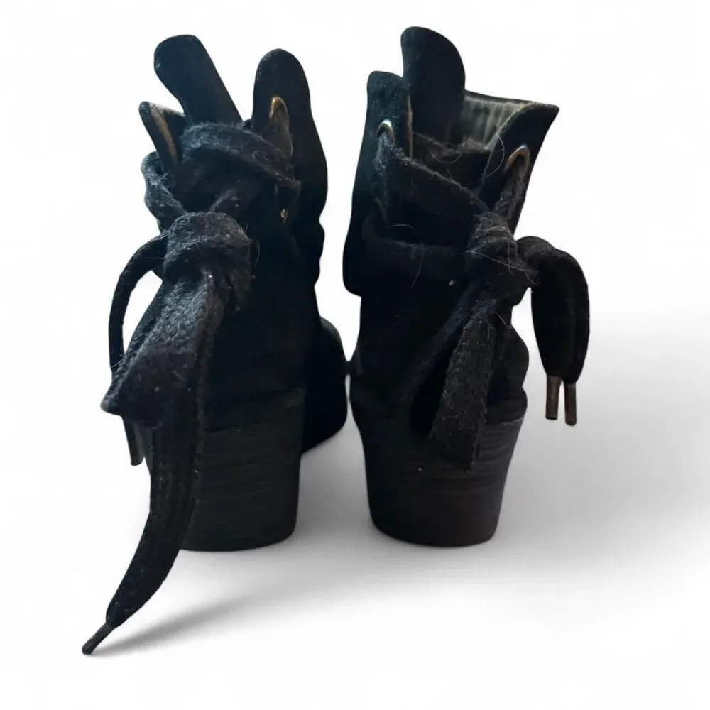 FLY London Yama Black Suede Wedge Ankle Boots Size 37 EU Platform Comfort